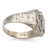 Vintage 10K White Gold Diamond Freemason Masonic Signet Ring Size 10