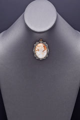 Antique 14K White Gold Cameo Shell Oval Brooch Pin Pendant 9.5G 43.2 x 34.2 mm