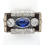 Antique Art Deco 14K Yellow Gold & Platinum 0.57 TCW Diamond & Sapphire Ring