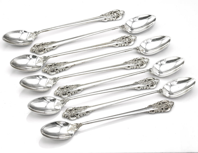 Set of 9 Wallace Sterling Silver Grande Baroque Iced Tea Spoons