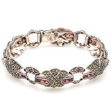 Vintage Judith Jack Sterling Silver Garnet & Marcasite Link Bracelet 16 mm