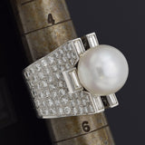 Vintage 18K White Gold Sea Pearl & 3.85 TCW Diamond Cocktail Ring 19.4G Size 5