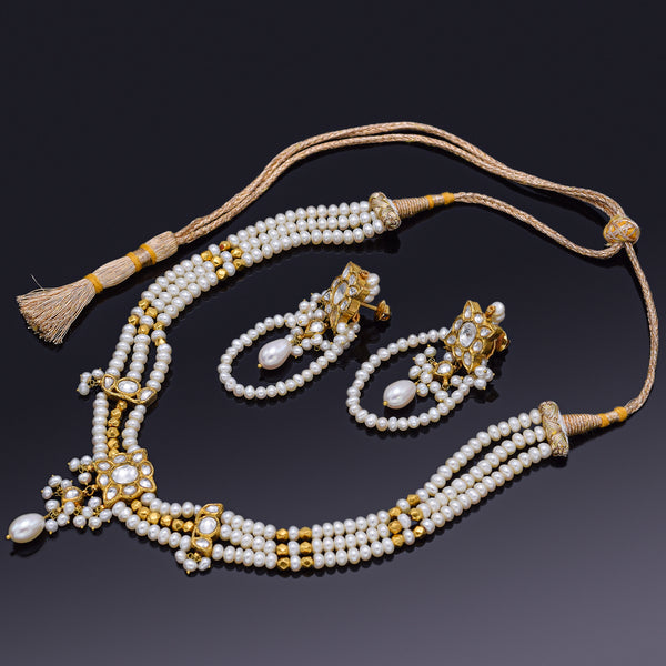 Vintage 24K Gold Vermeil Sea Pearl & White Sapphire Beaded Necklace Earrings Set
