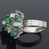 Vintage 14K White Gold Emerald & 0.55 TCW Diamond Cluster Cocktail Ring