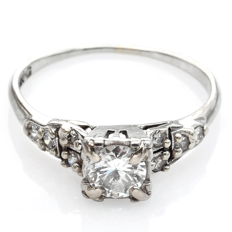 Antique 18K White Gold 0.57 TCW Diamond Art Deco Band Ring