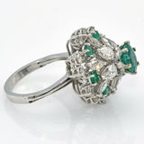 Vintage Platinum 2.09 TCW Emerald & 3.36 TCW Diamond Cocktail Ring