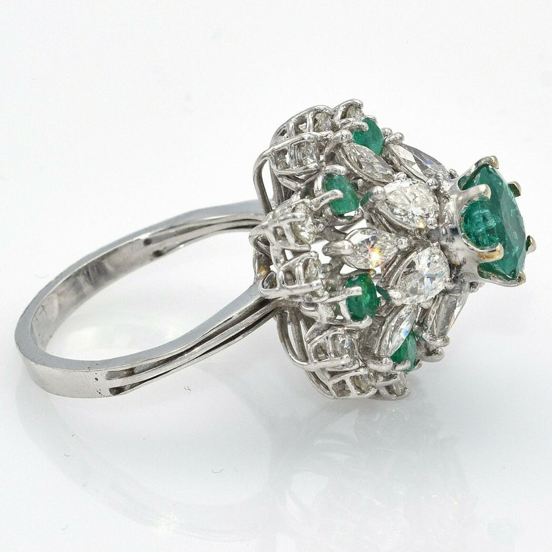 Vintage Platinum 2.09 TCW Emerald & 3.36 TCW Diamond Cocktail Ring