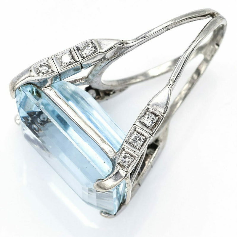 Vintage 14K White Gold 24.63 Carats Aquamarine & Diamond Ring