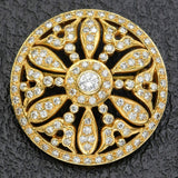 Antique 14K Yellow Gold Diamond Art Deco Round Brooch Pendant D/E VS-1