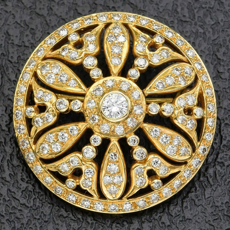 Antique 14K Yellow Gold Diamond Art Deco Round Brooch Pendant D/E VS-1