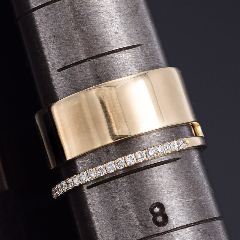 Estate 14K Yellow Gold Diamond Wide Band Ring 10.5 mm 7.1 Grams