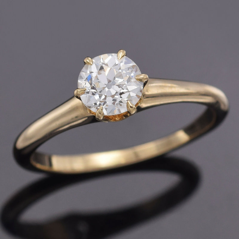 Antique 14K Yellow Gold 0.77 Carat Diamond Round Solitaire Band Ring
