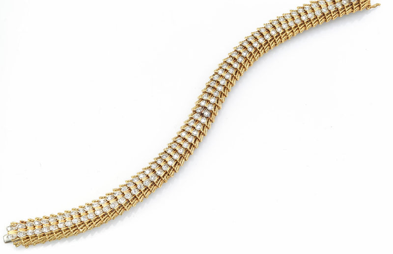 Vintage 18K Yellow Gold Single Cut Diamond Woven Link Bracelet
