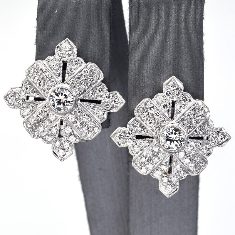 Vintage 18K White Gold 2.04 TCW Diamond Omega Back Earrings