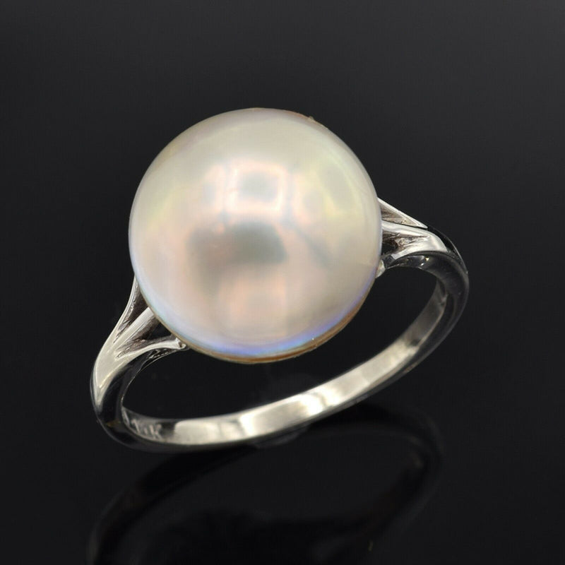 Vintage 14K White Gold Mabe Pearl Band Ring