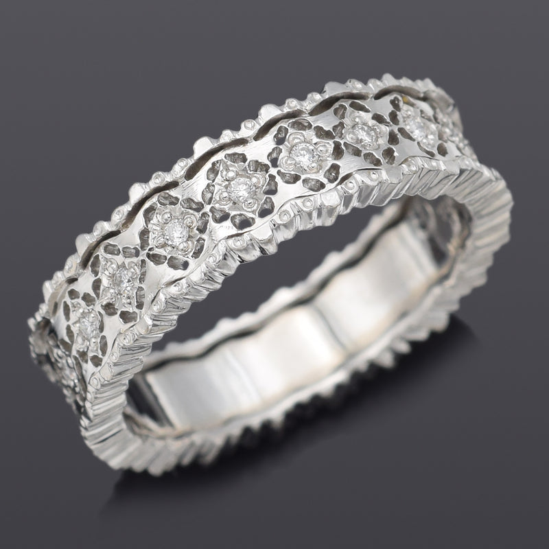 Vintage 18K White Gold 0.055 TCW Diamond Filigree Eternity Band Ring
