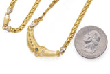 Vintage 18K Yellow Gold Emerald & CZ Pendant Necklace 17 Inches