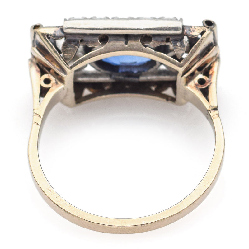 Antique Art Deco 14K Yellow Gold & Platinum 0.57 TCW Diamond & Sapphire Ring