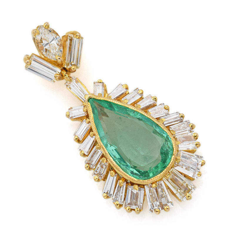 Vintage 18K Yellow Gold 2.35 Ct Emerald & 2.22 TCW Diamond Pear Pendant