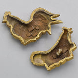 Antique Edo Period 24K Gold Carved Rooster & Hen Menuki Set Japanese Sword Parts