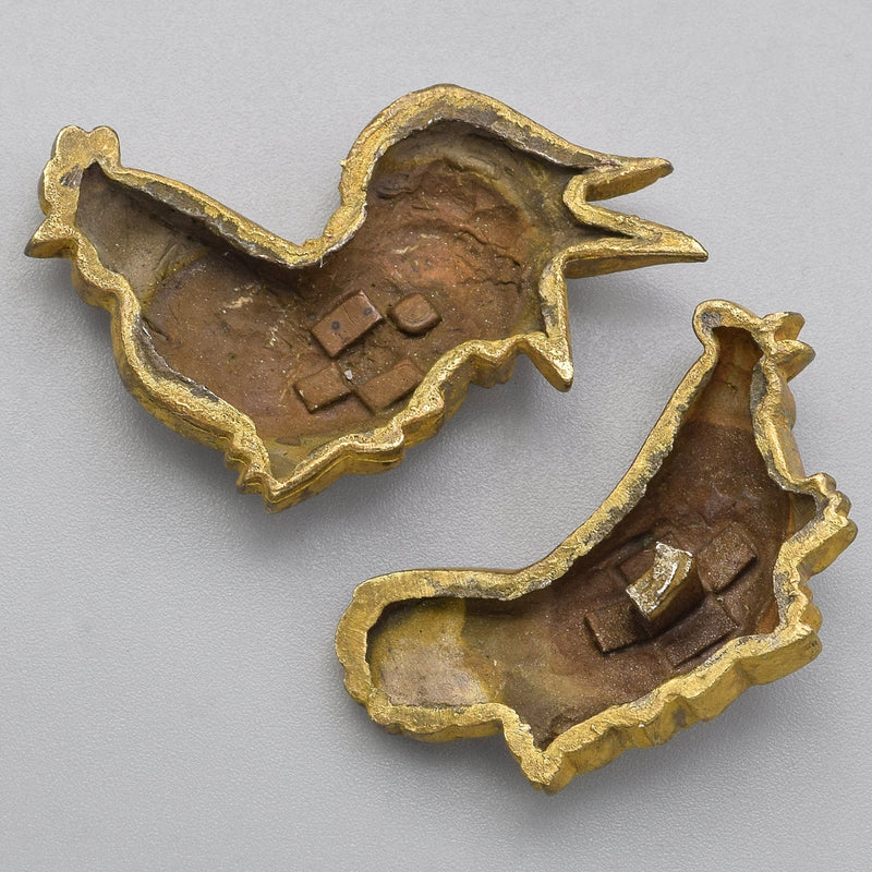 Antique Edo Period 24K Gold Carved Rooster & Hen Menuki Set Japanese Sword Parts