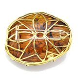 Vintage 18K Yellow Gold Amber & Emerald Large Hand Made Carved Lion Brooch Pin