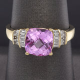 Vintage 10K Yellow Gold Pink Sapphire & Diamond Band Ring
