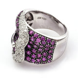 Vintage 18K White Gold Ruby & 0.50TCW Diamond Buckle Cluster Cocktail Ring