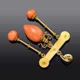Antique Victorian 14K Yellow Gold Red Coral Pendant