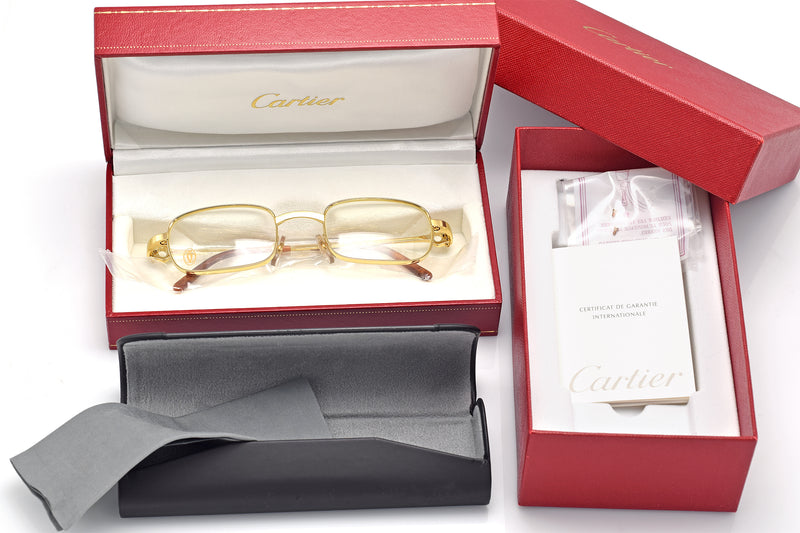 Vintage Cartier Brossee T8100430 18K Gold Eyeglasses Boxes Papers 48-21-135mm