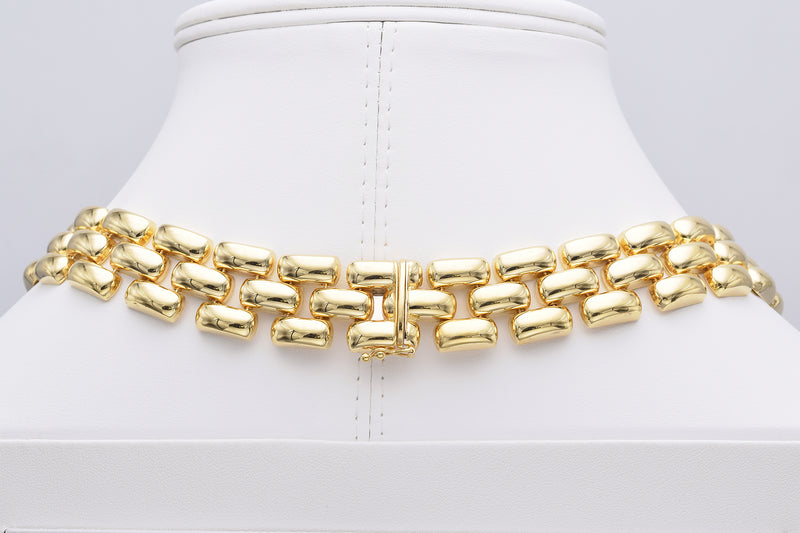 Estate 18K Yellow Gold 3-Row Panther Chain Chunky Collar Necklace +Case
