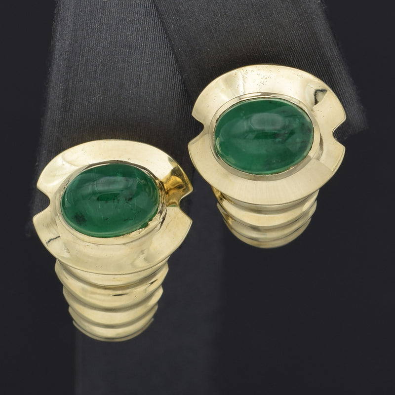 Vintage 14K Yellow Gold Emerald Omega Back Drop Earrings