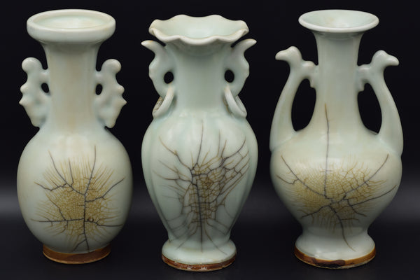 Lot of 3 Antique Chinese Crackle Glaze Porcelain Vase