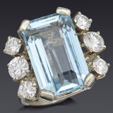 Vintage 14K White Gold 13.9 Ct Aquamarine & 1.73 TCW Diamond Cocktail Ring