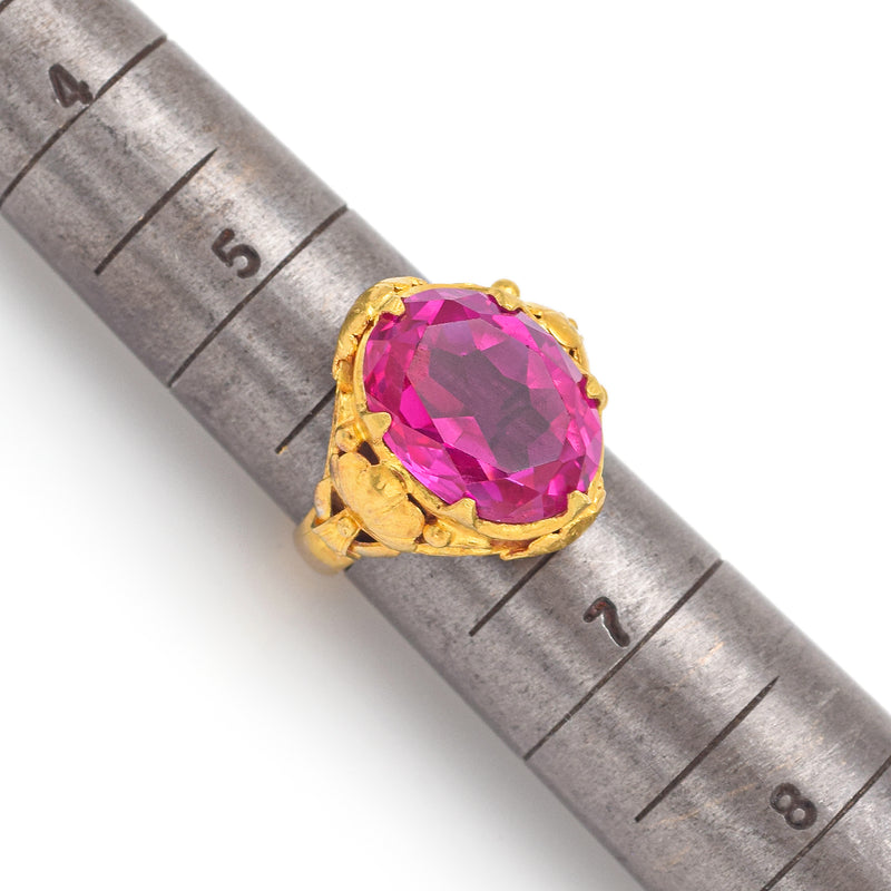 Vintage 24K Yellow Gold 10.51 Carat Lab Ruby Oval Cocktail Ring