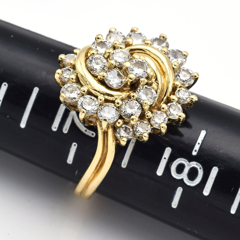 Vintage 14K Yellow Gold 1.83 TCW Diamond Cluster Cocktail Ring