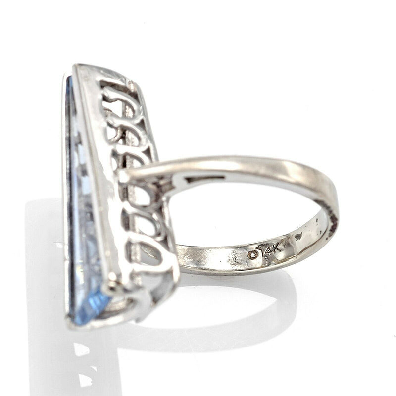 Vintage 14K White Gold 4.66 Ct Blue Spinel Triangle Geometric Cocktail Ring