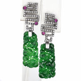 Vintage 18K Gold Black Rhodium Imperial Grade A Jade, Diamond & Ruby Earrings