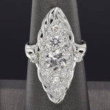 Antique 18K White Gold 2.17 TCW Diamond Art Deco Cocktail Ring +Box 6.9G Sz 6.25