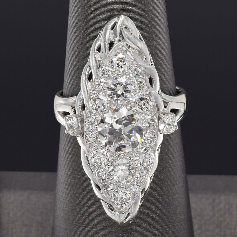 Antique 18K White Gold 2.17 TCW Diamond Art Deco Cocktail Ring +Box 6.9G Sz 6.25