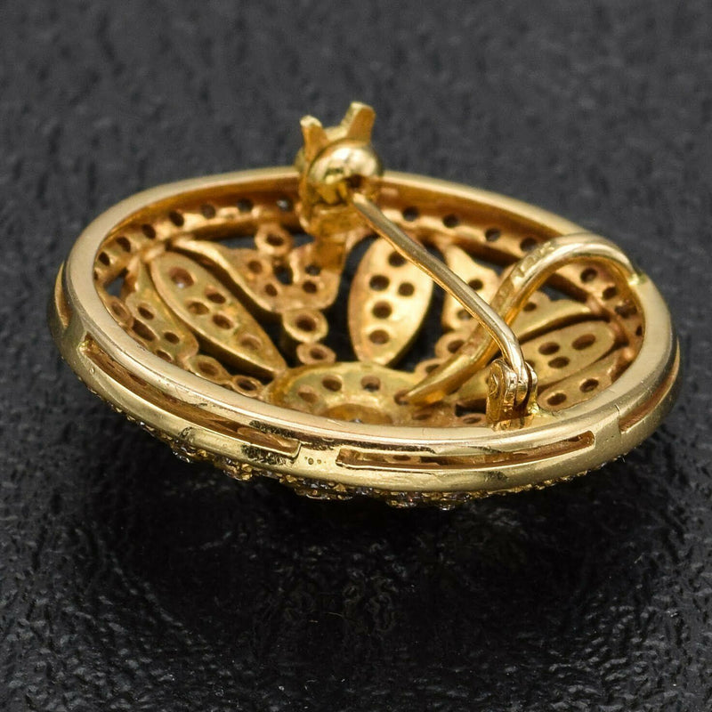 Antique 14K Yellow Gold Diamond Art Deco Round Brooch Pendant D/E VS-1