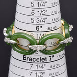 18K Gold Green Jade & 7.48 TCW Diamond Cable Link Necklace Earrings Bracelet Set