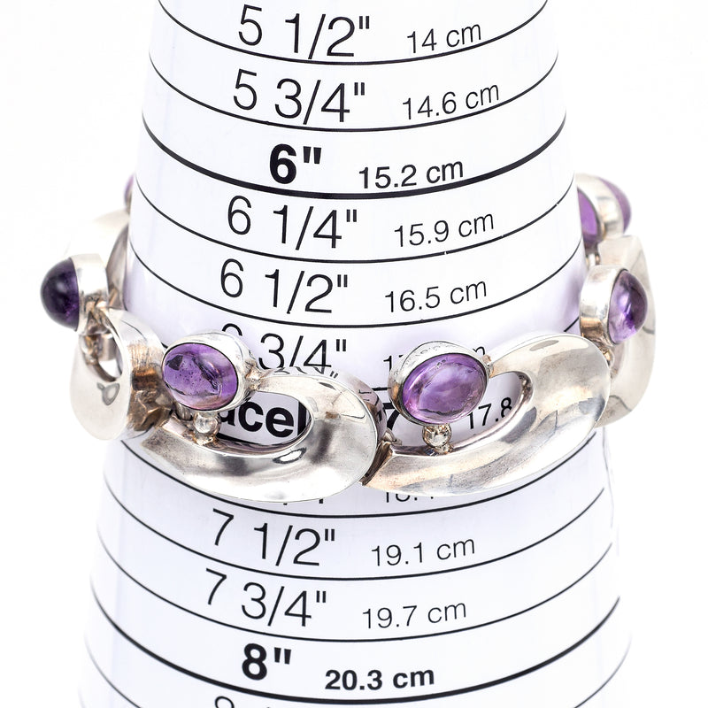 Vintage Onez Tazxo Mexico 970 Sterling Silver Amethyst Link Bracelet