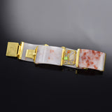Vintage 14K Yellow Gold Lavender & Red Jade Wide Link Bracelet