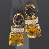 Vintage 14K Yellow Gold Citrine & Diamond Drop Earrings 10.7Grams 33.0 x 13.5 mm