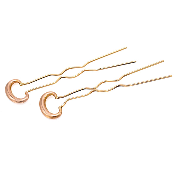 Set of 2 Antique 14K Yellow Gold Hair Pins