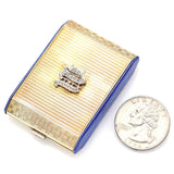 Antique 14K Gold Diamond Blue Enamel Compact Lipstick Powder & Mirror Case
