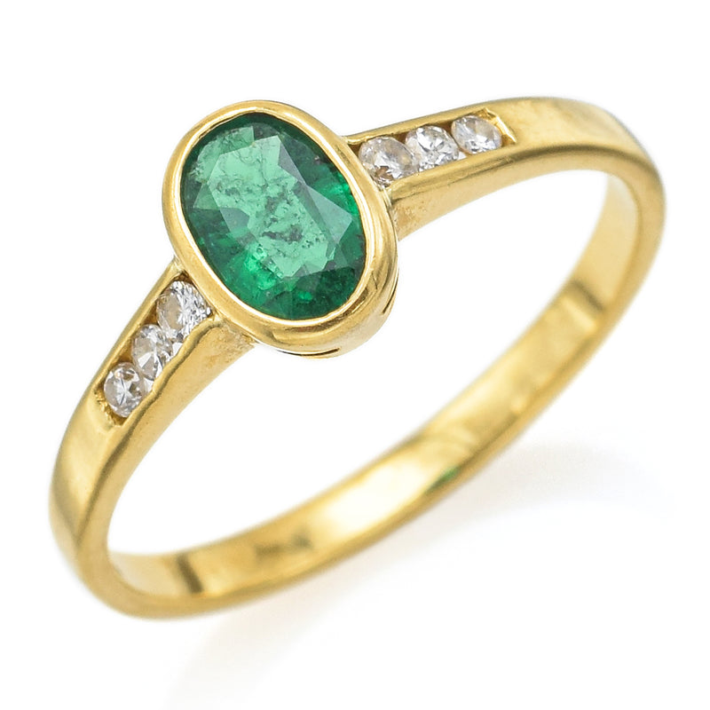 Vintage 18K Yellow Gold Green Spinel & Diamond Band Ring Size 5.25