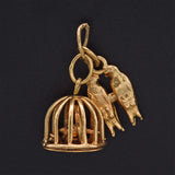 Vintage 14K Yellow Gold Love Birds Birdcage Charm Pendant
