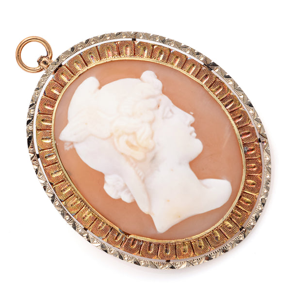 Antique 14K Yellow Gold Cameo Shell Oval Brooch Pin Pendant